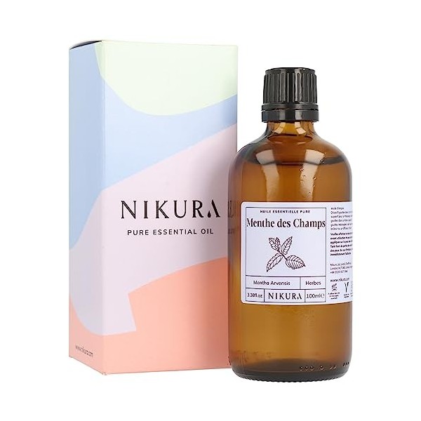 Nikura Huile Essentielle de Menthe des Champs - 100ml | Huiles 100% Pures et Naturelles | Idéales pour l’Aromathérapie, les D