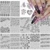 12 Pièces 3D Autocollants à Ongles, EBANKU Feuilles Noires et Blanches Nail Art Sticker Ongles Paillettes Autocollants à Ongl