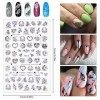 12 Pièces 3D Autocollants à Ongles, EBANKU Feuilles Noires et Blanches Nail Art Sticker Ongles Paillettes Autocollants à Ongl