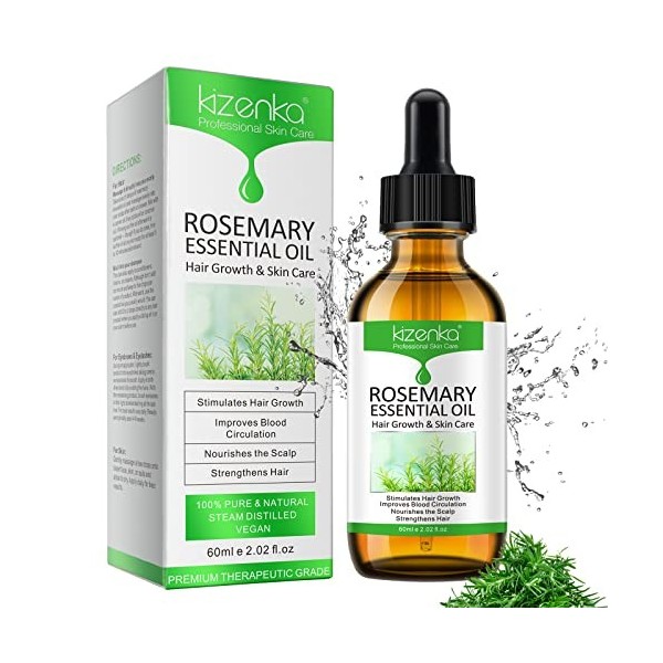 Huile Essentielle de Romarin, Huile Aromathérapie Naturelle -Rosemary Oil pour Soins de la Peau, la Croissance des Cheveux, D