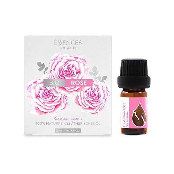 Essences Bulgaria Huile Essentielle de Rose de Damas Bio 5ml | Rosa damascena | 100% Pur et Naturel | Non Dilué | Grade Théra