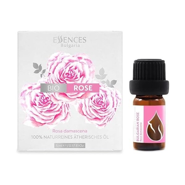 Essences Bulgaria Huile Essentielle de Rose de Damas Bio 5ml | Rosa damascena | 100% Pur et Naturel | Non Dilué | Grade Théra