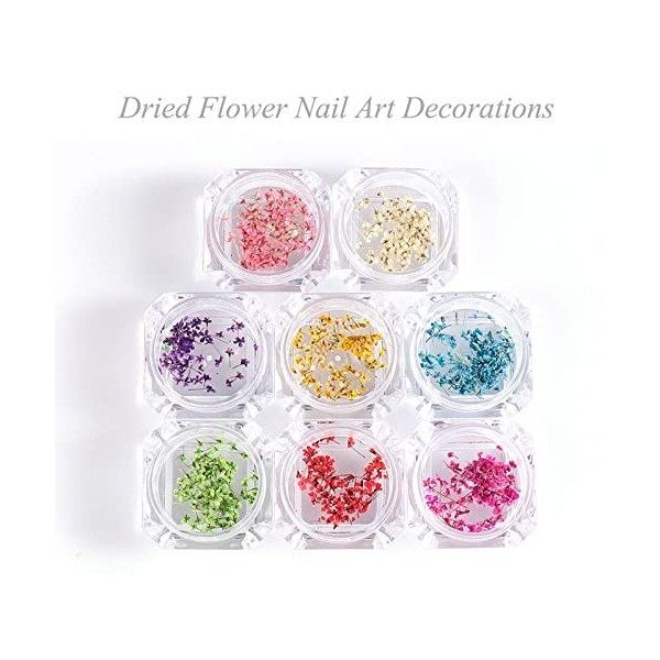 8 boîtes de fleurs séchées pour les ongles, 8 couleurs dautocollants pour lart des ongles Kit de fleurs séchées Kit dacces