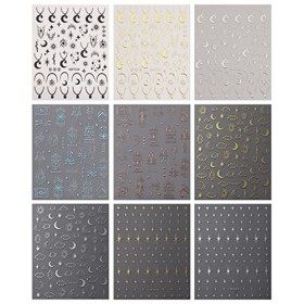 JMEOWIO Étoile Lune Stickers Ongles Nail Art 9 Feuilles Autocollants Ongles Autoadhésif Deco Ongle Nail Art Design Manucure