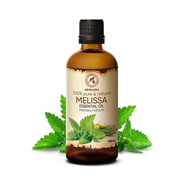 Huile Essentielle Melisse 100ml - Melissa Indicum - Inde - 100% Pure et Naturelle - Melissa Essential Oil - Idéale pour Aroma