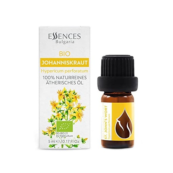 Essences Bulgaria Huile Essentielle de Millepertuis Bio 5ml | Hypericum perforatum | 100% Pur et Naturel | Non Dilué | Grade 