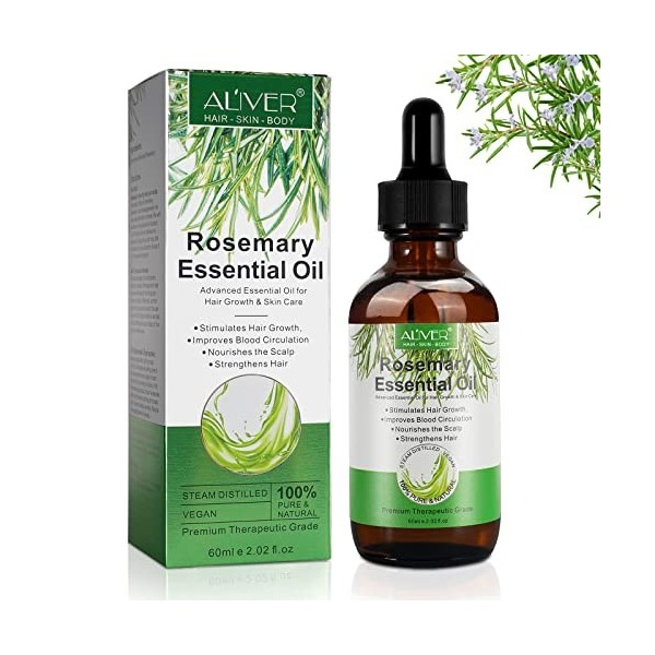 Huile Essentielle de Romarin - Rosemary Essential Oil for Hair Huile Aromatique de Romarin 100% Pure pour Massage des Soins d