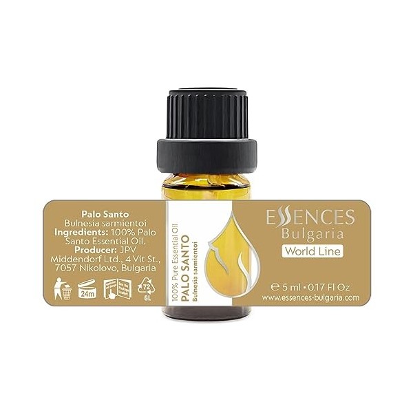 Essences Bulgaria Huile Essentielle Palo Santo 5ml | Bulnesia sarmientoi | 100% Pur et Naturel | Non Dilué | Qualité Thérapeu