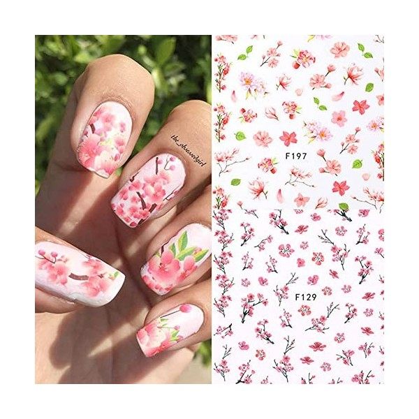 Autocollant Ongle 8 Feuilles Stickers Ongles Fleur Appliques Nail Art Auto-adhésif Nail Art Stickers 3D Autocollants pour Ong