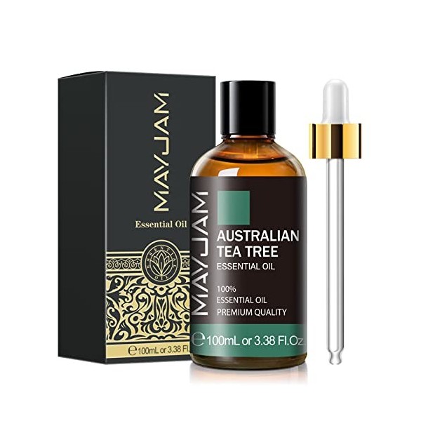 MAYJAM Huiles Essentielles Thé Australien 100 ml, 100% Naturelles Pures Huile Essentielle Daromathérapie de Qualité Thérapeu