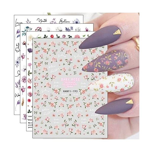 JMEOWIO Printemps Fleurs Stickers Ongles Nail Art 10 Feuilles Autocollants Ongles Autoadhésif Deco Ongle Nail Art Design Manu