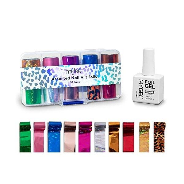 Mylee Kit de Foils Nail - Foils pour ongles, adhésifs chromés et métalliques, autocollants à transfert pour ongles, feuilles 