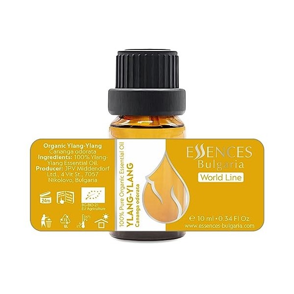 Essences Bulgaria Huile Essentielle dYlang-Ylang Bio 10 ml | Cananga odorata | 100% Pur et Naturel | Non Dilué | Qualité Thé