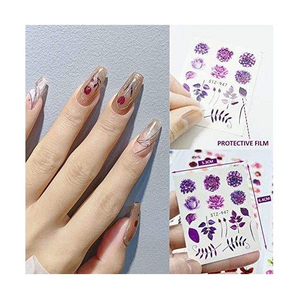 66 Feuilles Transferts Deau Autocollants Nail Art Femmes Nail Art Stickers Autocollants pour Filles Gel Ongles Art Design DI