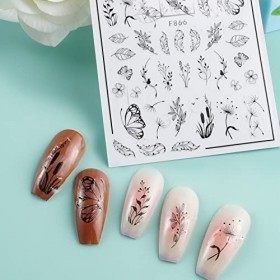 6 Feuilles Stickers Ongles, 3D Nail Art Stickers Fleur Papillon Plante Autocollants à Ongles Auto-adhésifs Gommettes Ongles p