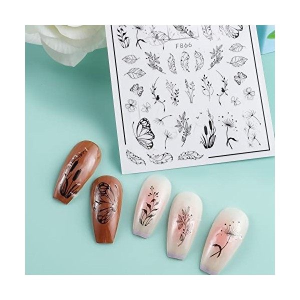 6 Feuilles Stickers Ongles, 3D Nail Art Stickers Fleur Papillon Plante Autocollants à Ongles Auto-adhésifs Gommettes Ongles p