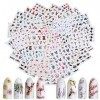 MWOOT 48 Feuilles 3D Autocollants pour Ongles,Nail Art Autocollants de Transfert deau DOngles Décalcomanies avec Fleurs Pap