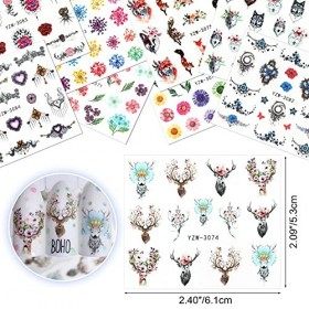 MWOOT 48 Feuilles 3D Autocollants pour Ongles,Nail Art Autocollants de Transfert deau DOngles Décalcomanies avec Fleurs Pap