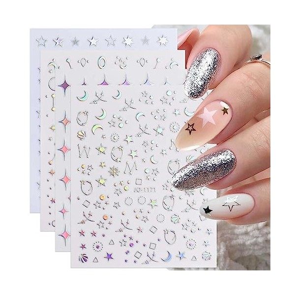 JMEOWIO Aurore Holographique Stickers Ongles Nail Art 9 Feuilles Autocollants Ongles Autoadhésif Deco Ongle Nail Art Design M