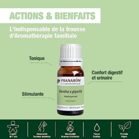 PRANARÔM - Menthe Poivrée Bio - Huile Essentielle Chémotypée - Digestion & Hygiène Buccale - 100% Pure Et Naturelle - HECT - 