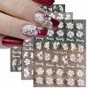 Autocollant Ongle 5D Design Stickers Ongles 3 Feuilles Stickers Ongles Fleur Appliques Nail Art Auto-adhésif Nail Art Sticker