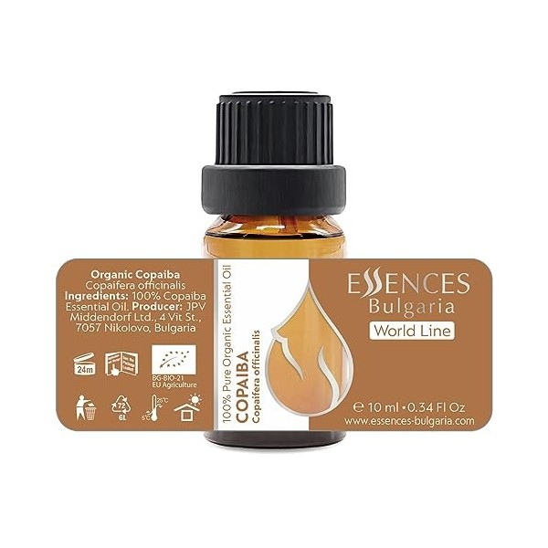 Essences Bulgaria Huile Essentielle de Copaïba Bio 10 ml | Copaifera officinalis | 100% Pur et Naturel | Non Dilué | Qualité 