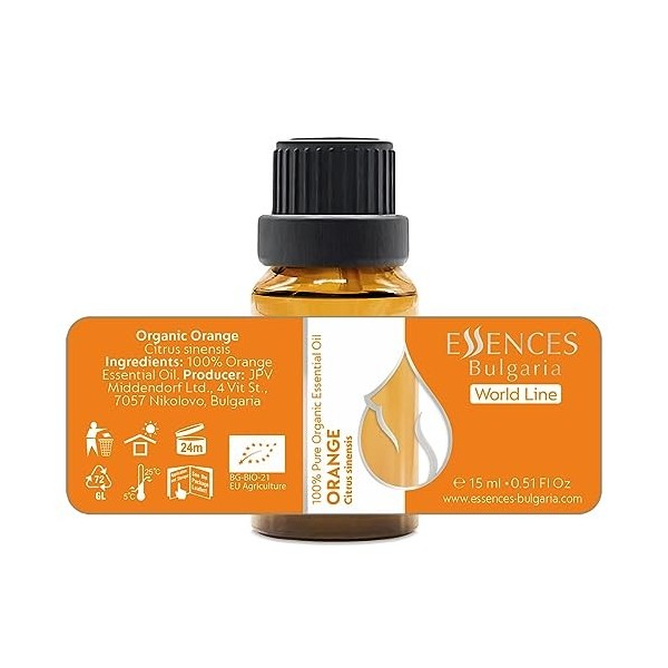 Essences Bulgaria Huile Essentielle dOrange Douce Bio 15 ml | Citrus sinensis | 100% Pur et Naturel | Non Dilué | Qualité Th