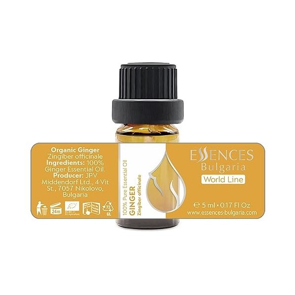 Essences Bulgaria Huile Essentielle de Gingembre Bio 5ml | Zingiber officinale | 100% Pur et Naturel | Non Dilué | Qualité Th