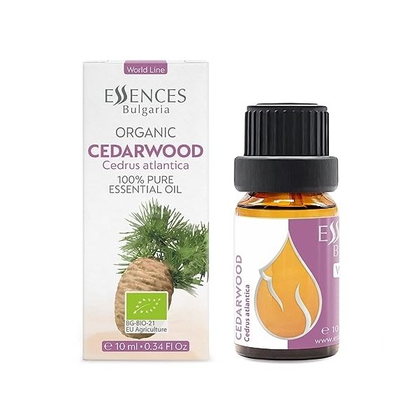 Essences Bulgaria Huile Essentielle de Cèdre Bio 10ml | Cedrus atlantica | 100% Pur et Naturel | Non Dilué | Qualité Thérapeu