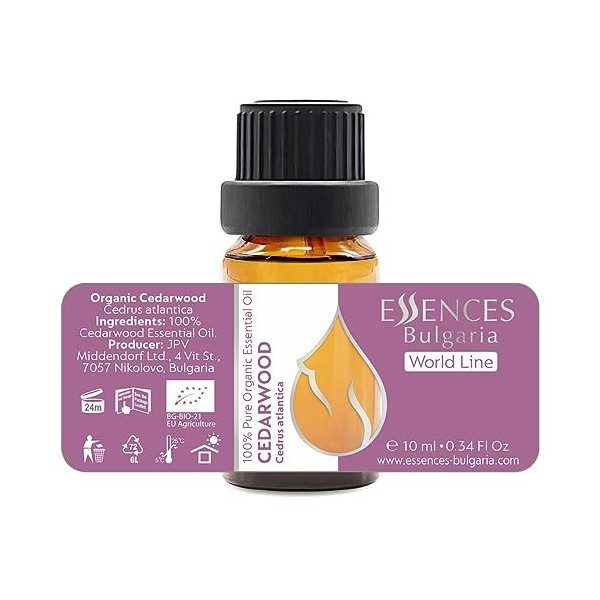 Essences Bulgaria Huile Essentielle de Cèdre Bio 10ml | Cedrus atlantica | 100% Pur et Naturel | Non Dilué | Qualité Thérapeu