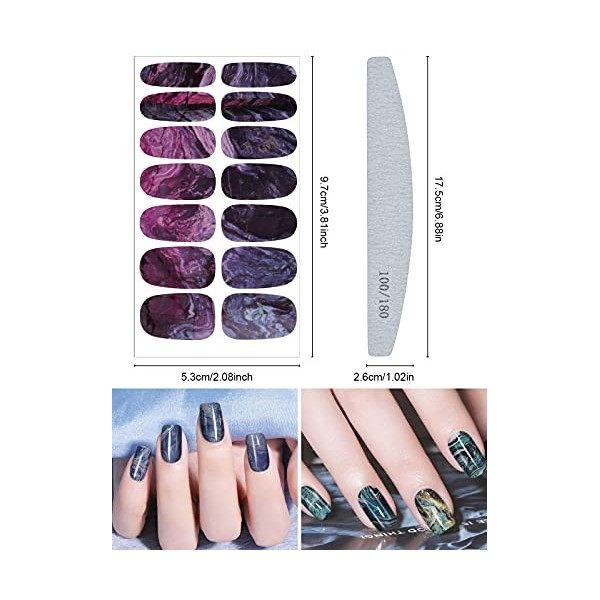 Kalolary Nail Sticker Couverture Complète Pleine, 12 Feuilles Marbre Autocollants Transfert Pochoir Ongles Auto-adhésifs Nail