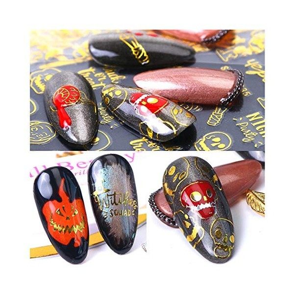 Autocollants pour Ongles dHalloween, 3D Stickers Nail Stickers Autocollant DIY Décorations pour Femmes Filles Enfants Hallow