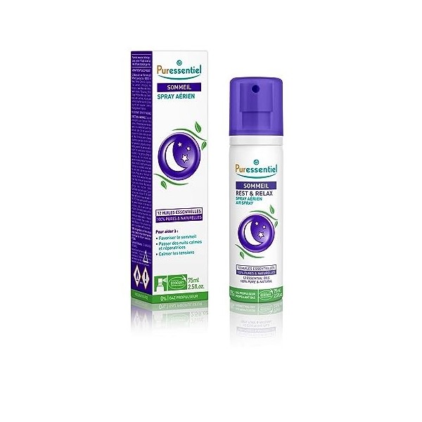 Puressentiel - Spray Aérien Sommeil et Détente - aux 12 Huiles Essentielles relaxantes 100% Pures et Naturelles - Aide à calm