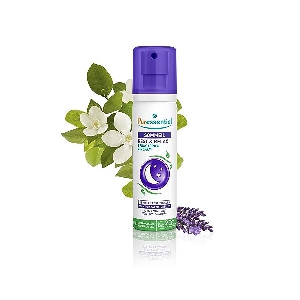 Puressentiel - Spray Aérien Sommeil et Détente - aux 12 Huiles Essentielles relaxantes 100% Pures et Naturelles - Aide à calm