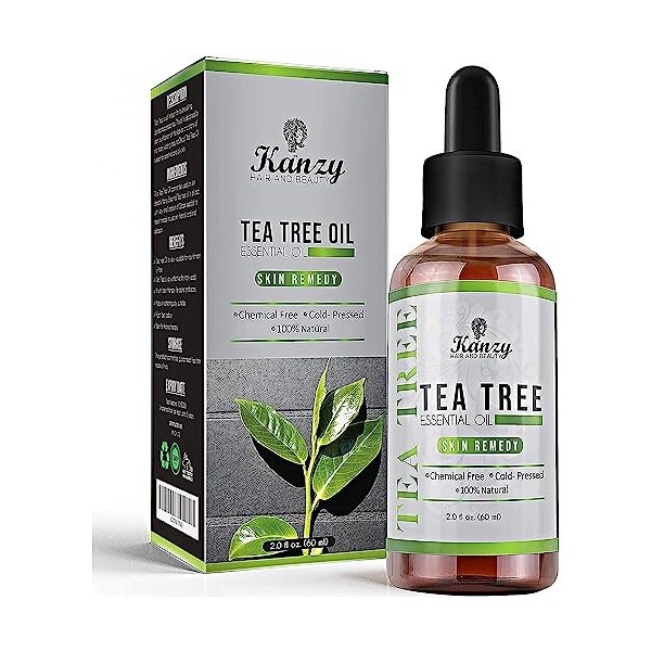 Kanzy Huile Essentielle Tea Tree Bio 60ml Naturelle Vegan Huile Arbre à Thé pour le Visage, Ongles et les Soins de la peau Hu