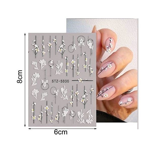 6 Feuilles Stickers Ongles,5D Stickers Ongles Autocollants,Fleurs Stickers Nail,Nail Art Sticker Autocollants à Ongles Auto-a