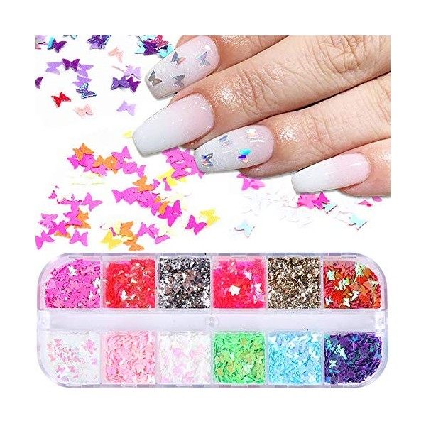 12 Colors Butterfly Glitter Nail Sequins Holographic 3D Nail Art Flakes Colorful Confetti Glitter Sticker,Nail Art Design ...