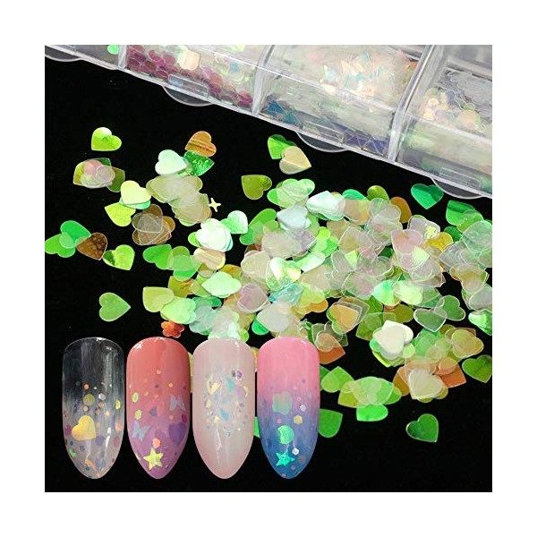 LYOUCI Lot de 12 autocollants holographiques pour ongles en forme de flocons de sirène irisés et 12 couleurs de papillons aut