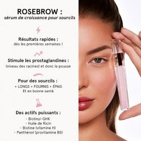 ROSEBROW Sérum de Croissance pour Sourcils Naturel par ROSEGOLD, Serum Sourcils Pousse +fournis +longs +épais, Fabriqué en Fr