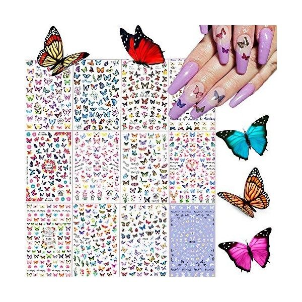 Kalolary 840+ Papillon Nail Art Stickers, Autocollants à Ongles decoration nail art Ongle Autocollants Auto-adhésives DIY Nai