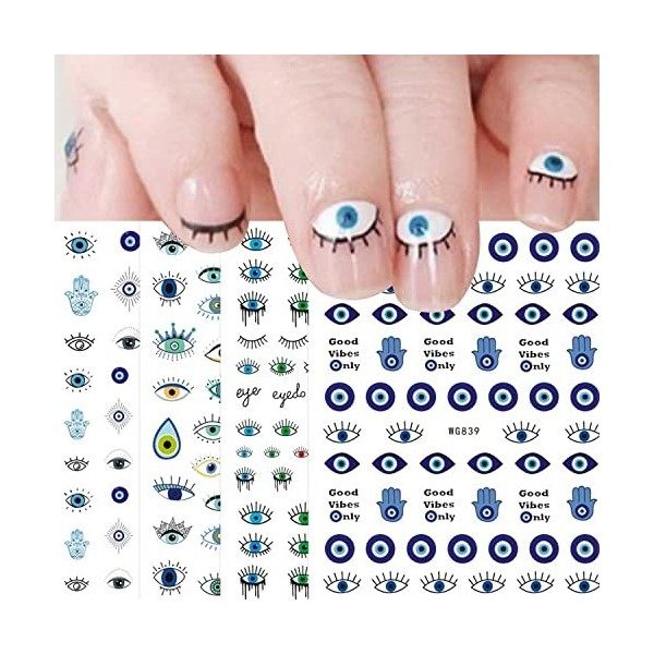 JMEOWIO Mauvais Oeil Stickers Ongles Nail Art 7 Feuilles Autocollants Ongles Autoadhésif Deco Ongle Nail Art Design Manucure…