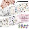 18 Feuilles Stickers Ongles Automne Nail Art pour Femmes Filles Enfants, Panda Lips Tournesol Amour Coeur Fruit Autocollant O