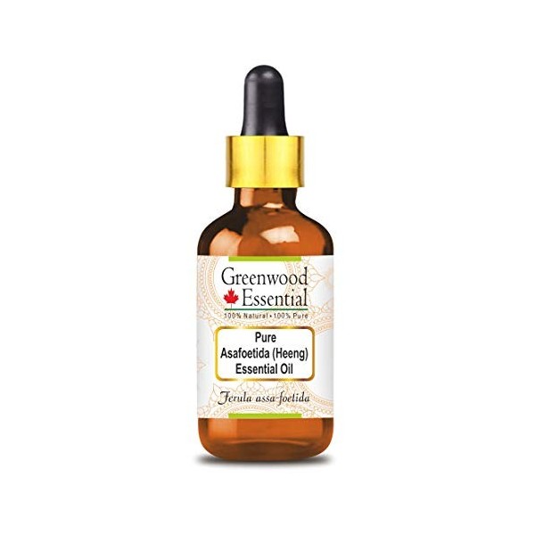 Greenwood Essential Pur Asafoetida Heeng Essentiel Huile Ferula assa-foetida avec compte-gouttes en verre Naturel Thérape