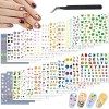 18 Feuilles Stickers Ongles Automne Nail Art pour Femmes Filles Enfants, Panda Lips Tournesol Amour Coeur Fruit Autocollant O