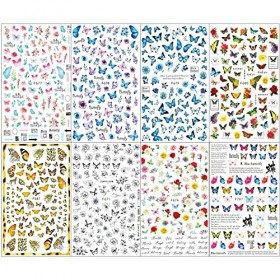 JMEOWIO Papillons Stickers Ongles Nail Art 8 Feuilles Autocollants Ongles Autoadhésif Deco Ongle Nail Art Design Manucure