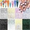 Lot de 8 feuilles dautocollants pour nail art - Lettres de lalphabet anglais - Autocollants pour ongles en acrylique