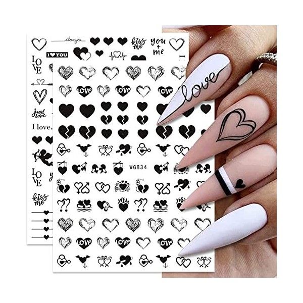 JMEOWIO Saint Valentin Stickers Ongles Nail Art 8 Feuilles Autocollants Ongles Autoadhésif Deco Ongle Nail Art Design Manucur