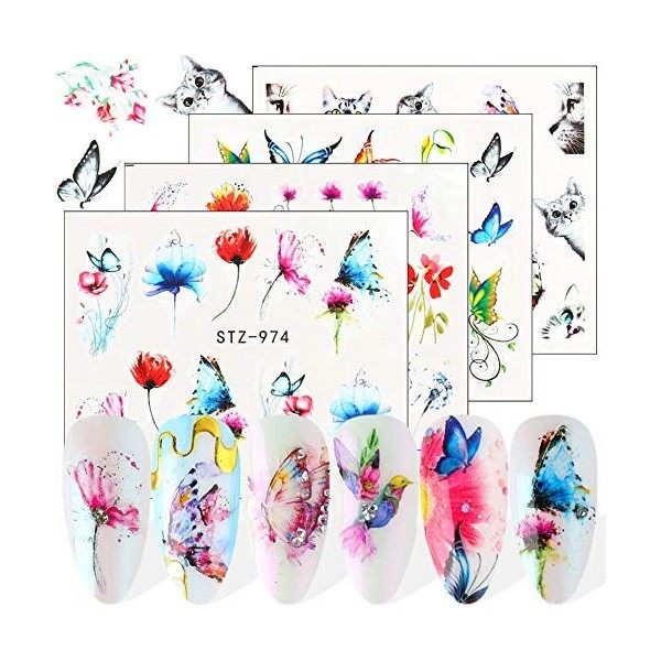 Lot de 18 stickers pour ongles en acrylique Motif papillons