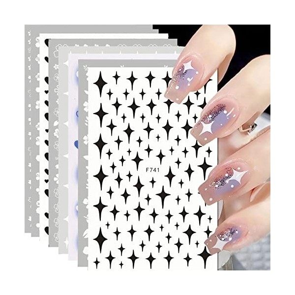 Stickers Ongles, 6 Feuilles 5D Stickers Ongles Autocollants, Stickers Ongle Nail Art Stickers, Autocollant Ongle Nail Art, Na