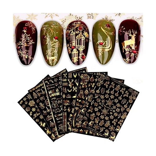 JMEOWIO Noel Stickers Ongles Nail Art 9 Feuilles Autocollants Ongles Autoadhésif Deco Ongle Nail Art Design Manucure